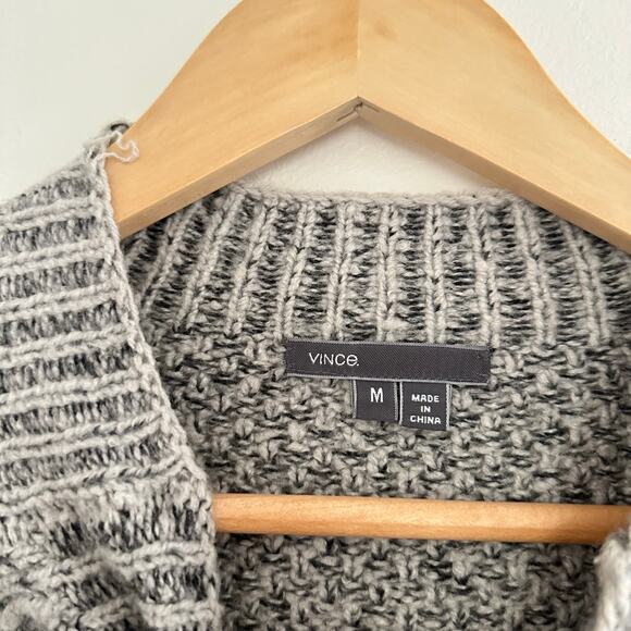 Vince Wool-Silk-Cashmere Blend Mixed Knit Colorblock Pullover Sweater Gray M - Picture 5 of 8